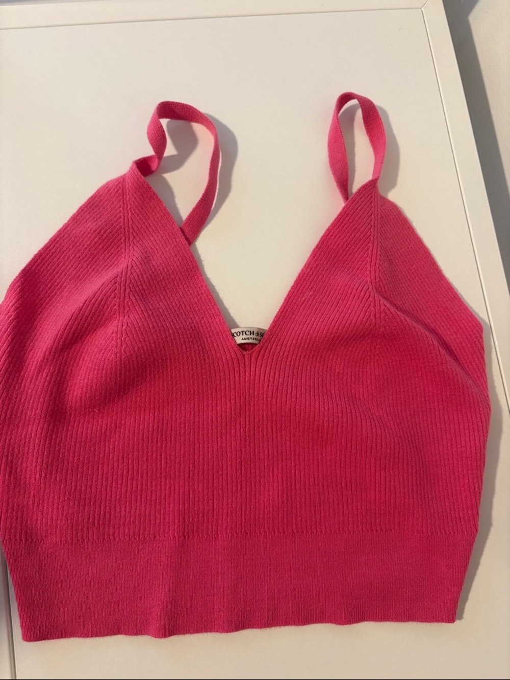 Hot Pink Knit V-Neck Cropped Tank